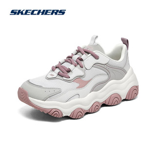 斯凯奇Skechers啵啵熊男女轻质运动鞋厚底老爹鞋 灰色/茱萸粉8737 37 