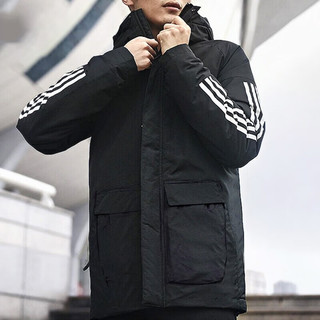 阿迪达斯（adidas）舰店棉服男装  冬季休闲服户外三条纹茄克外套保暖棉服 黑色大棉服-偏小-拍大一码 XS(170/88A)