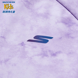 Skechers女童针织长袖T恤轧染插肩袖运动上衣P423G004 焕影迷雾紫满印/03HH 120cm