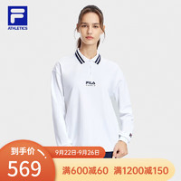 斐乐（FILA）女子针织长袖POLO衫宽松网球运动上衣 玉石白-WT 175/92A/XL