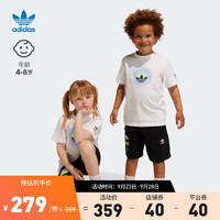 adidas阿迪达斯三叶草男小童儿童夏季印花运动短袖套装IJ0736 白/黑色 122CM