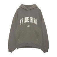 ANINE BING 女士logo印花灰色做旧套头连帽衫卫衣