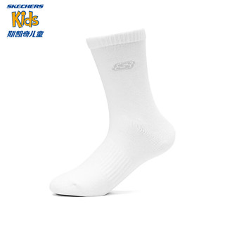 Skechers1对装纯色百搭款儿童中筒袜冬保暖袜子P423K014 亮白色/0019 XL(20-22cm)