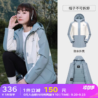 骆驼夹棉冲锋衣男女外套拼色棉服防风防水旅游登山服 D016，雾灰蓝/暖白，女 S