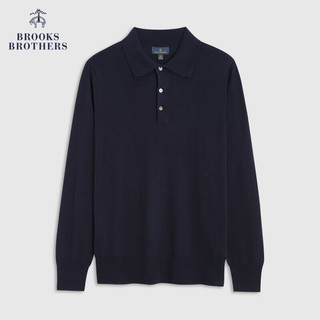 布克兄弟（BrooksBrothers） 男士新绵羊毛纽扣翻领长袖套头针织衫 4004-藏青色 XS