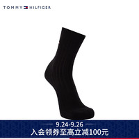 TOMMY HILFIGER 男装经典小绣标宽螺纹纯色休闲中筒袜TS000772 黑色078 OS