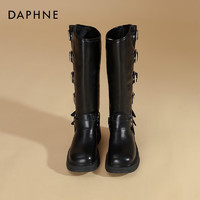 达芙妮（DAPHNE）棕色复古马丁靴女西部过膝长筒靴小个子显瘦女靴 黑色 39