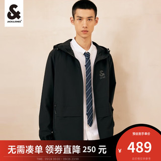 杰克·琼斯（JACK&JONES）秋季男装潮流长袖外套抽连帽logo防风上衣户外休闲夹克外套男 黑色-E41 185/104A/XL