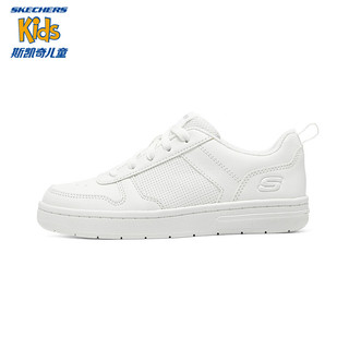 Skechers斯凯奇青少年板鞋运动鞋秋季革面经典百搭休闲运动鞋405634L 白色/WHT 30码