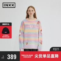 英克斯（inxx）ALLPICK 圆领套头渐变彩色条纹毛衣同款镂空贴布绣针织衫 粉色 XL