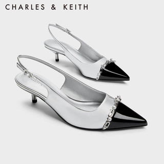 CHARLES&KEITH时尚链条饰漆皮尖头穆勒鞋高跟鞋凉鞋女CK1-61720161 Silver银色 34