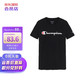 Champion 草写logo纯色圆领短袖T恤 黑色 GT23H-Y06794-031