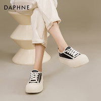 达芙妮（DAPHNE）黑白厚底小白鞋女大头饼干鞋显脚小增高松糕百搭板鞋女 黑色 36