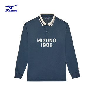 美津浓（MIZUNO）HERITAGE系列 23复古休闲运动长袖 男/女宽松休闲长袖POLO衫 15/藏蓝 S