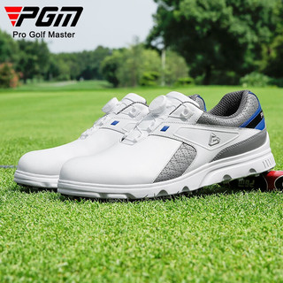PGM高尔夫男鞋旋钮鞋带夏季透气运动鞋golf球鞋防水鞋子防滑鞋钉 XZ291-白灰蓝 39码