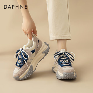 达芙妮（DAPHNE）榴莲底老爹鞋女2023厚底松糕显高女鞋炸街超火休闲运动阿甘鞋 米蓝色 35