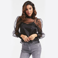 GUESS 秋女士时尚半透明衬衫 S 黑色