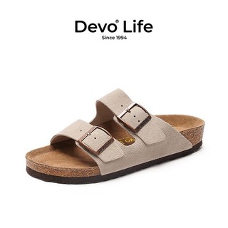 Devo 的沃 LifeDevo软木鞋真皮绑带凉鞋2023夏季男鞋 2618 灰色反绒皮