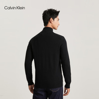 Calvin Klein  Jeans男士简约字母刺绣拉链毛衣针织开衫J324491 BEH-太空黑 M