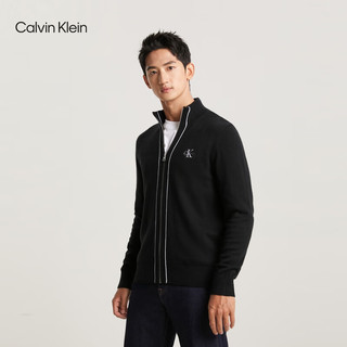 Calvin Klein  Jeans男士简约字母刺绣拉链毛衣针织开衫J324491 BEH-太空黑 M