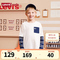 Levi's李维斯童装男童长袖T恤秋儿童舒适纯棉假两件长T打底衫 糖果白 160/76