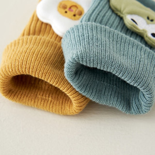 童泰婴儿袜子冬季宝宝室内学步鞋袜儿童中筒防滑隔凉地板袜2双装 黄绿色 0-6个月
