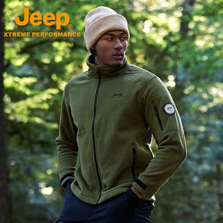 Jeep吉普男装冬防寒保暖长袖卫衣男户外摇粒绒抓绒上衣外套 军绿 M/170