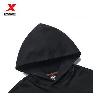 特步（XTEP）特步加绒连帽卫衣男女同款印花运动训练跑步上衣休闲长袖套头 正黑色 M