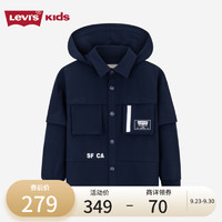 Levi's李维斯童装男童连帽长袖衬衫儿童工装上衣 深宝蓝色 150/72(M)