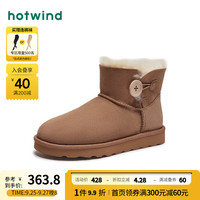 热风冬季女士时尚棉鞋加绒加厚纯色套筒长毛绒雪地靴女 02棕色 36