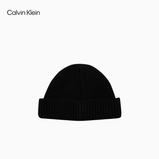 Calvin Klein运动男士简约刺绣字母潮流翻边针织毛线帽PX0317 001-太空黑 OS