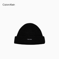 Calvin Klein运动男士简约刺绣字母潮流翻边针织毛线帽PX0317 001-太空黑 OS