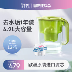 德国bwt净水壶净水器家用4.2L大过滤水壶去水垢加强版滤芯1壶12芯