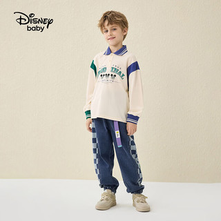 Disney 迪士尼 童装儿童男童polo长袖T恤拼接撞色舒适上衣DB331AE02绿紫140