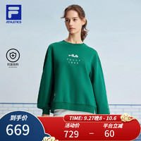 FILA 斐乐女子针织套头衫宽松抗菌网球运动卫衣 夹克绿-GN 160/80A/S