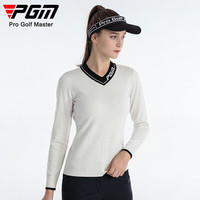 PGM 高尔夫服装女士长袖毛衣 秋冬季保暖女装 桃心领型运动球服 YF620-白色 S