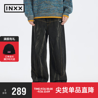 英克斯（inxx）Standby 潮水波纹牛仔裤宽松大直筒裤XMD4221570 黑色 S