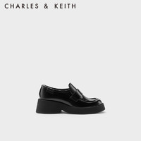 CHARLES&KEITH学院风简约厚底圆头乐福鞋单鞋女CK1-70920133 Black Boxed黑色 39