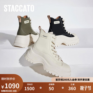 STACCATO 思加图 时尚高帮鞋休闲鞋厚底增高马丁靴短靴女靴S2858DD3 奶油白 34