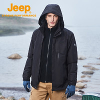 Jeep（吉普）男装秋冬户外保暖冲锋衣三合一可拆卸抓绒内胆外套男 品牌黑 S