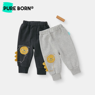 博睿恩（Pureborn）宝宝长裤春秋季婴儿外出休闲百搭儿童裤子6个月-3岁 麻灰 90cm