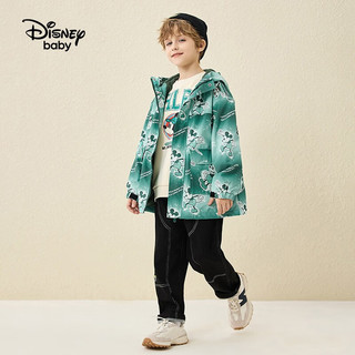 迪士尼童装男童梭织加绒一手长渐变外套冬卡通时尚洋气上衣 墨绿米奇渐变 100