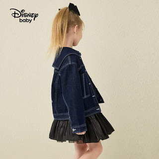 迪士尼童装女童海军领牛仔外套春秋时尚卡通 深牛仔蓝 160