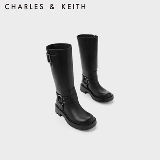 CHARLES&KEITH复古皮带扣中筒骑士西部靴女CK1-90360391 Black黑色 35