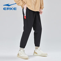 ERKE 鸿星尔克 运动裤男春秋时尚舒适运动户外休闲裤长裤男裤子 -正黑/正白男款运动裤 L