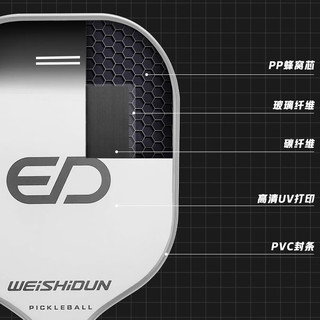 威仕顿（WEISHIDUN）匹克球拍 成人玻璃纤维P蜂窝PICKLEBALL 室内户外运动体育用品 灰