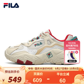 FILA 斐乐 女子老爹鞋 2022年运动跑步鞋掠夺者女鞋 米色/雨雾灰-AN 35.5