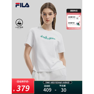 FILA 斐乐 女子短袖T恤2023秋季新款时尚休闲简约圆领上衣 标准白-WT 160/80A/S