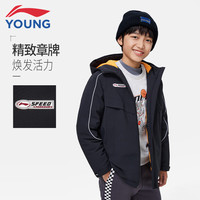 李宁 LI-NING童装儿童棉服男小大童运动生活23年冬款魔术贴袖口反光防风外套YFMT023-1黑色140