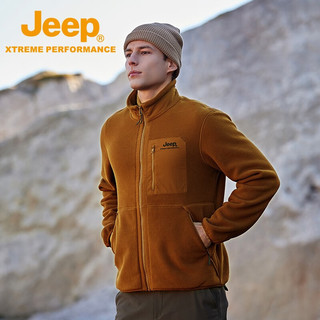 Jeep吉普款男女抓绒衣冬加厚抗静电冲锋衣内胆外套 深褐色 XS（115斤以下）